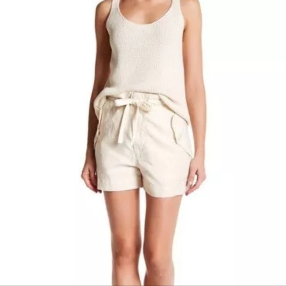 Vince Natural Bleached drawstring cupro linen blend high waist Cream Shorts - Picture 1 of 6
